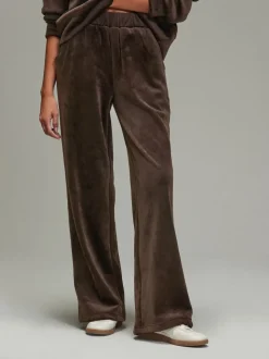 Marron chocolat - Pantalons en velours côtelé doux à jambe large