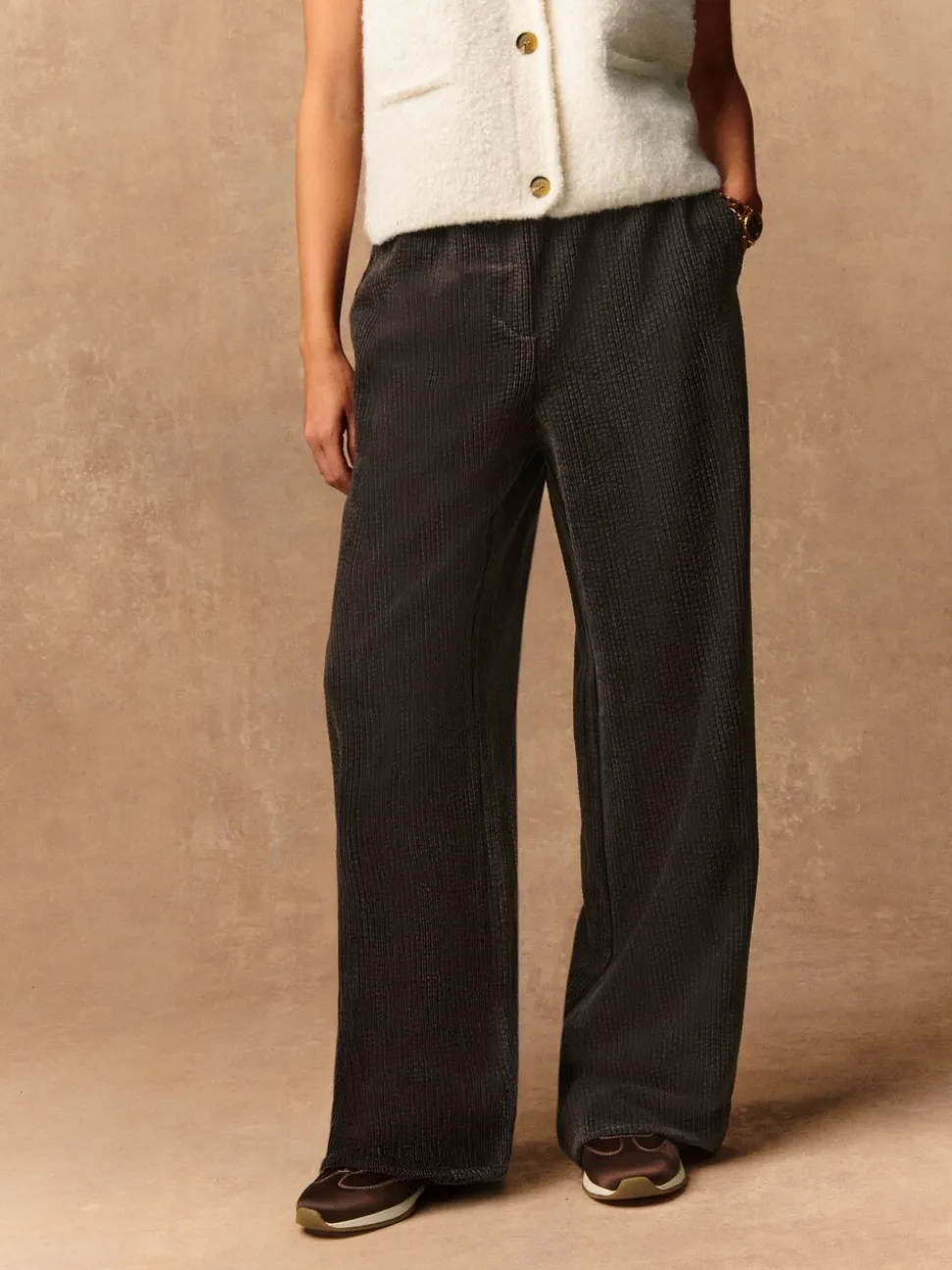 Marron chocolat - Pantalons Amples en velours côtelé doux