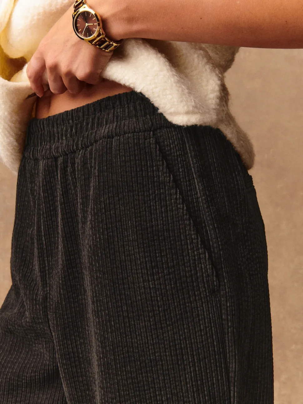Marron chocolat - Pantalons Amples en velours côtelé doux
