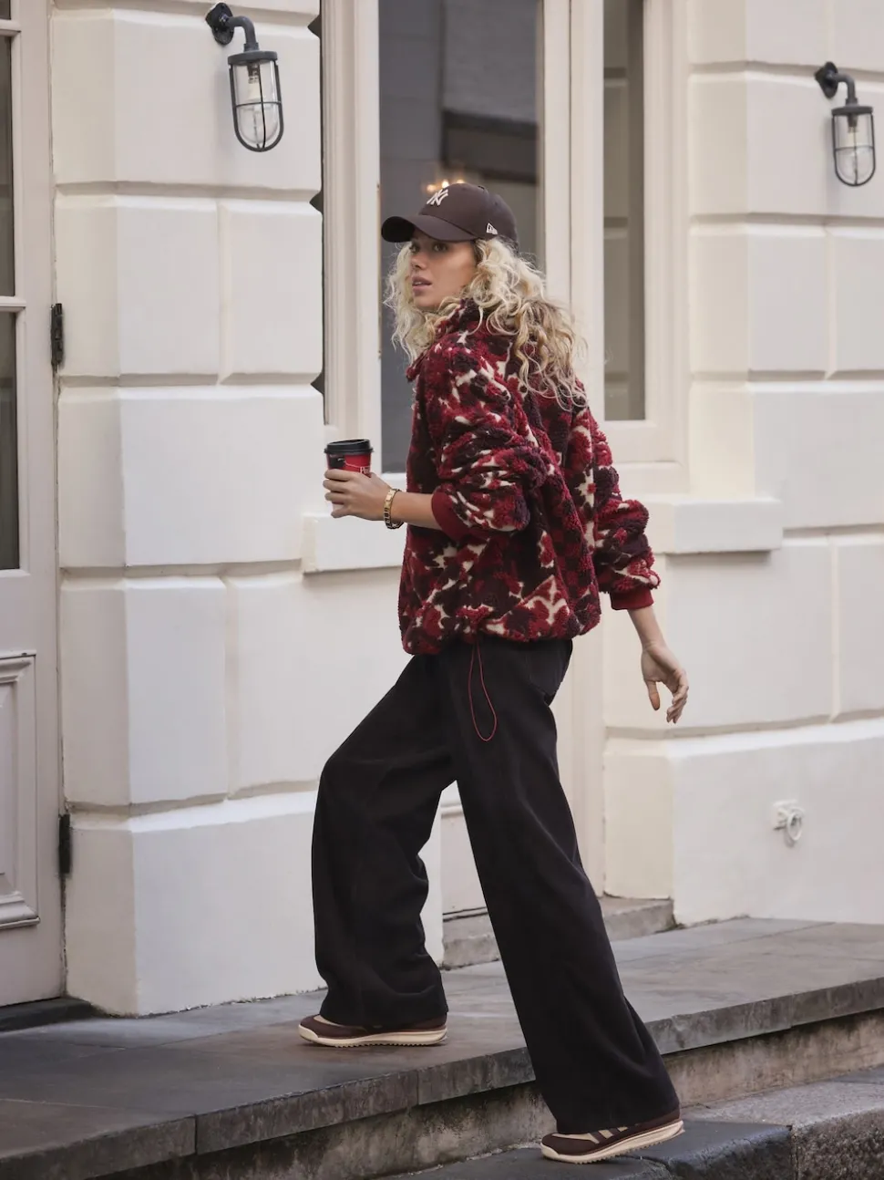 Marron chocolat - Pantalon large en velours côtelé
