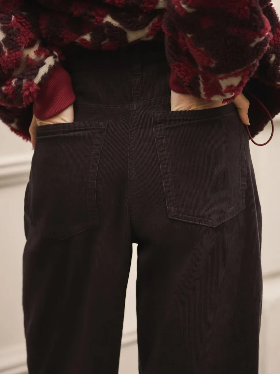 Marron chocolat - Pantalon large en velours côtelé