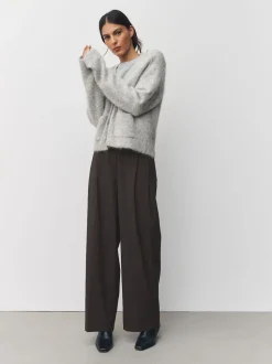 Marron chocolat - Pantalons Coupe droite à double plis à Carreaux