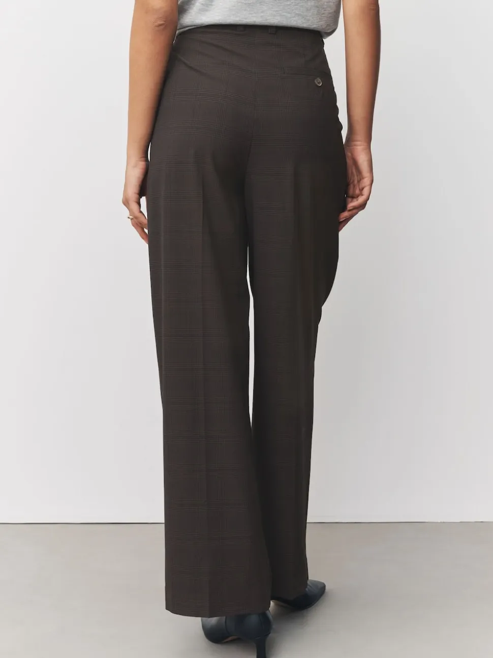 Marron chocolat - Pantalons Coupe droite à double plis à Carreaux