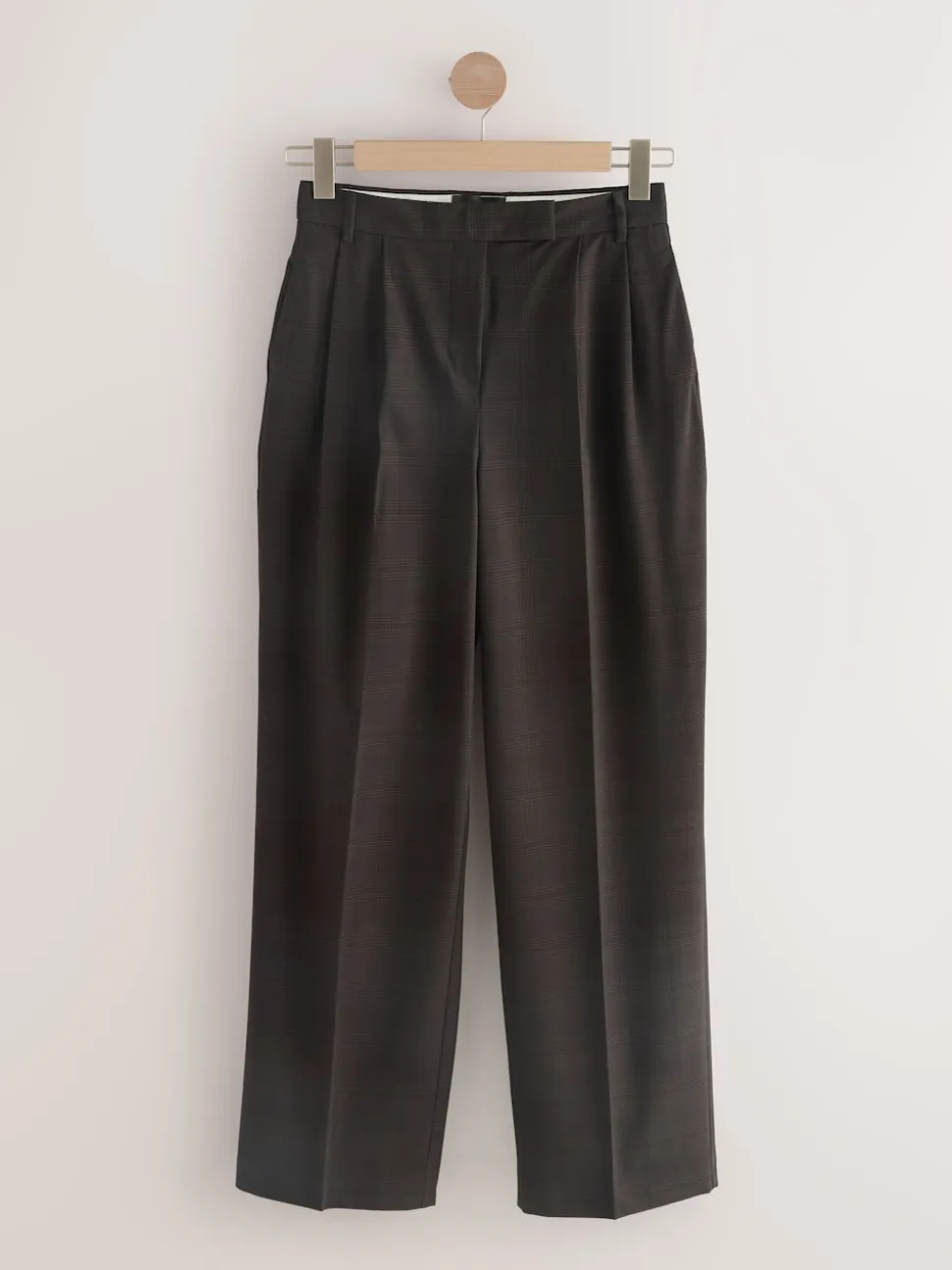 Marron chocolat - Pantalons Coupe droite à double plis à Carreaux