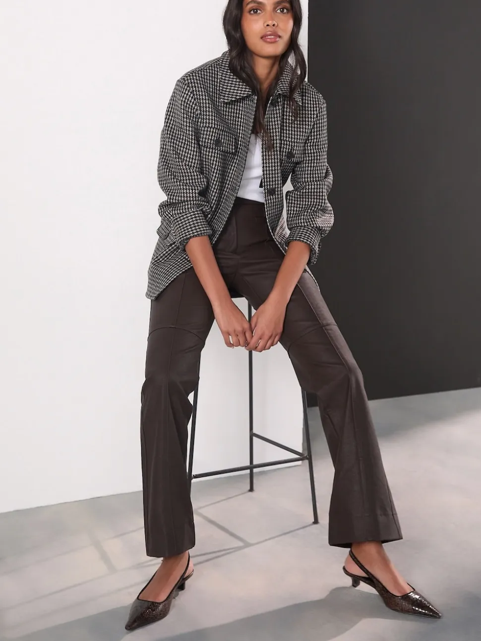 Marron chocolat - Pantalons évasés en similicuir