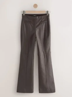 Marron chocolat - Pantalons évasés en similicuir