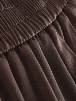 Marron chocolat - Pantalons amples en satin à dos élastique