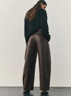 Marron chocolat - Pantalon Regular en similicuir à jambe large