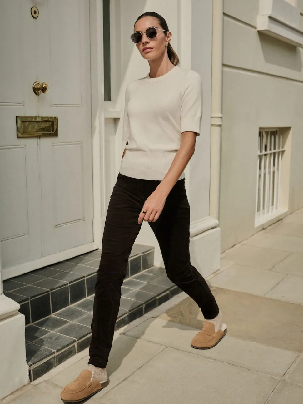 Marron chocolat - Pantalon skinny en velours côtelé