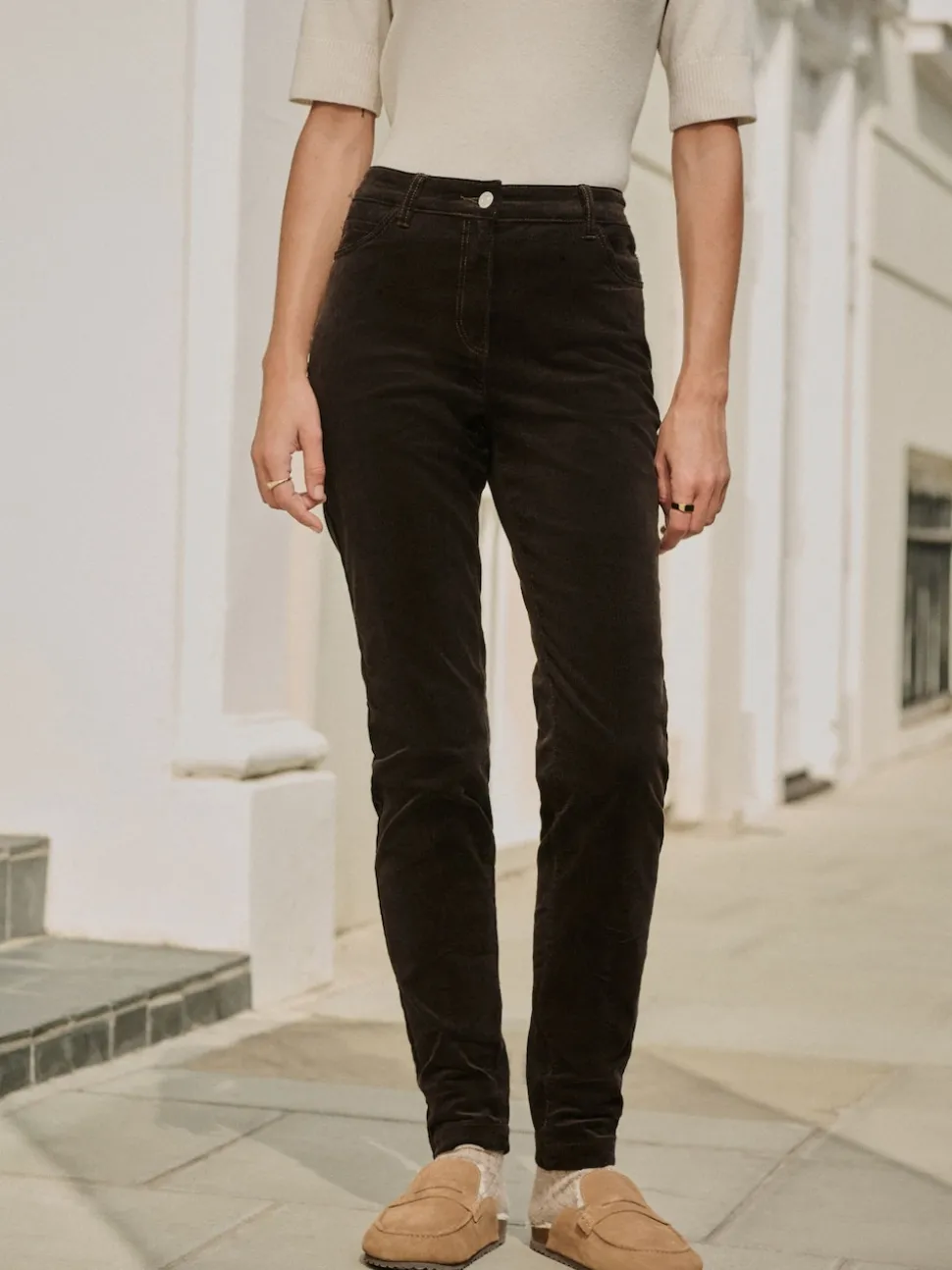 Marron chocolat - Pantalon skinny en velours côtelé