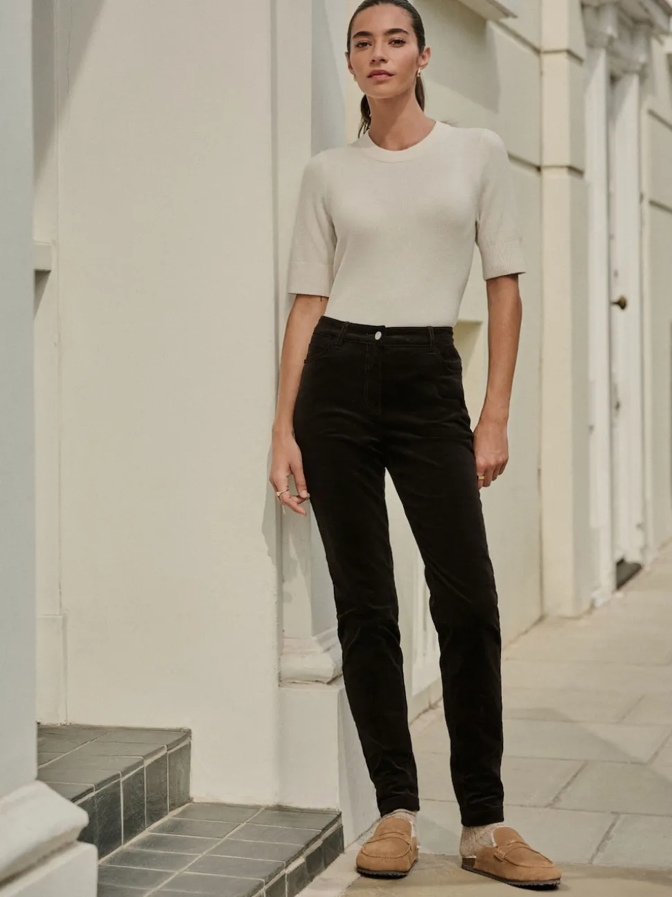 Marron chocolat - Pantalon skinny en velours côtelé