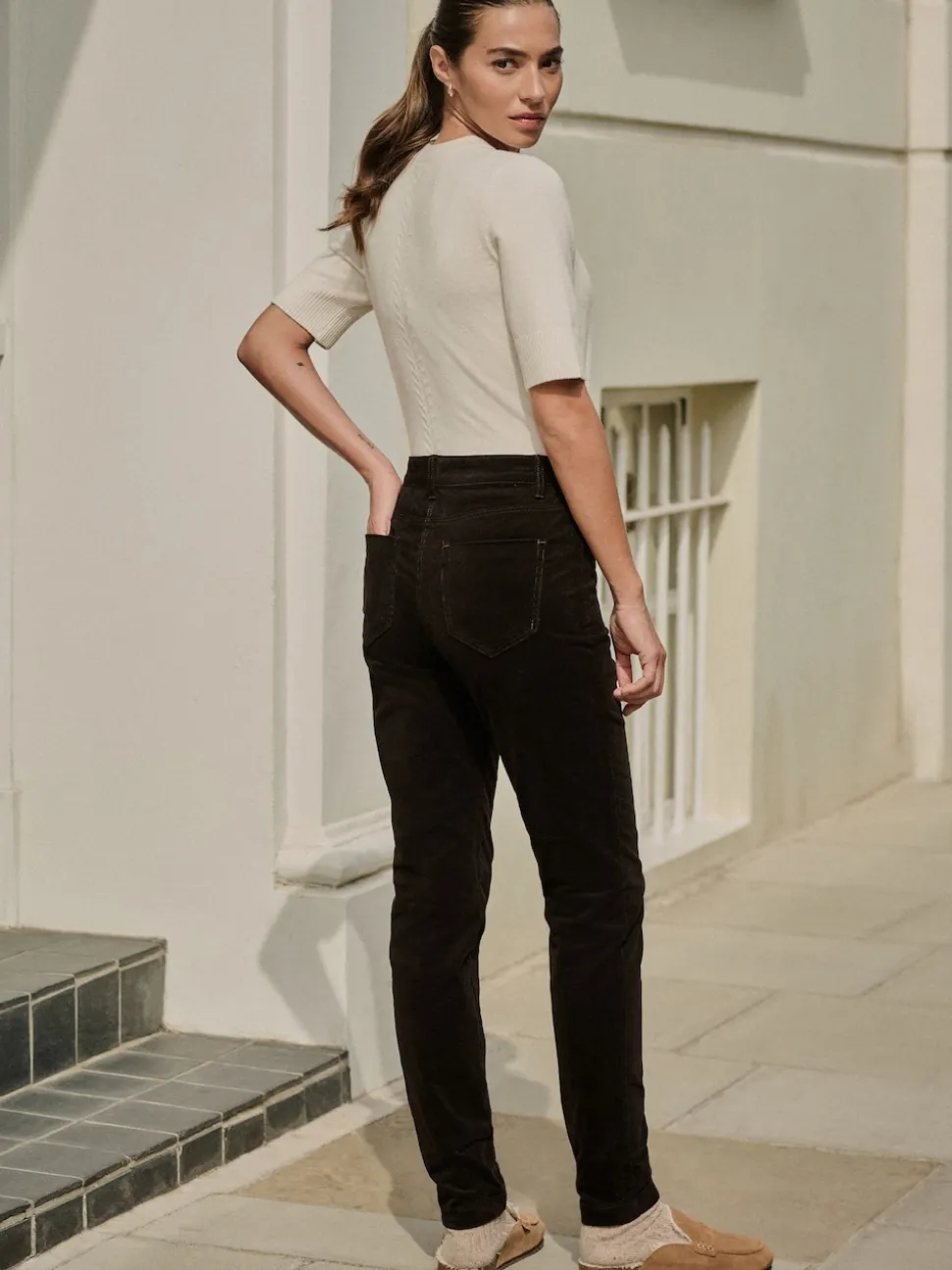 Marron chocolat - Pantalon skinny en velours côtelé