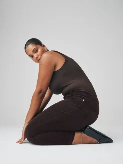 Marron chocolat - Pantalon sablier skinny en velours côtelé