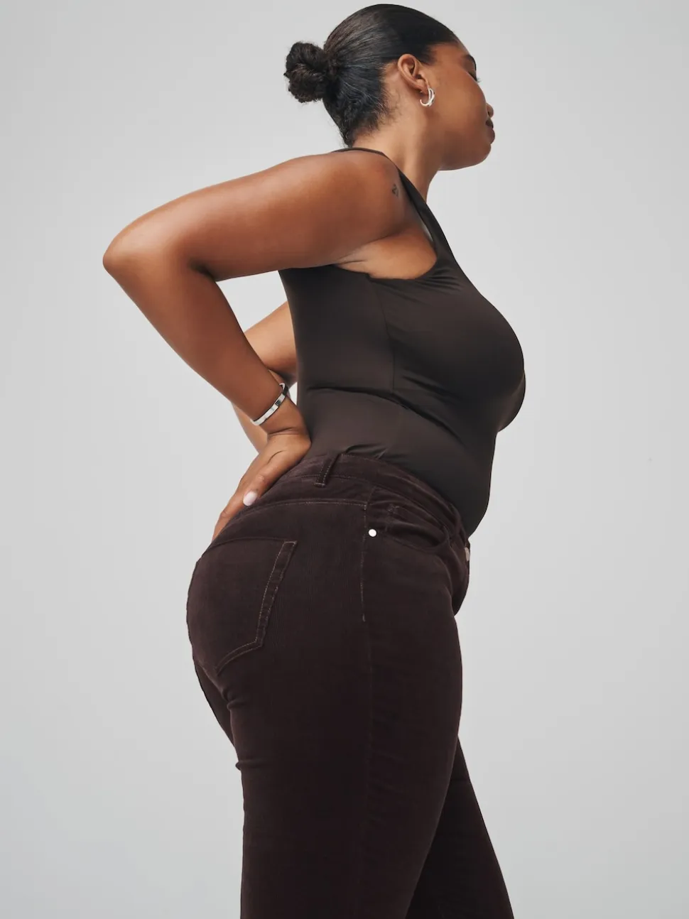 Marron chocolat - Pantalon sablier skinny en velours côtelé