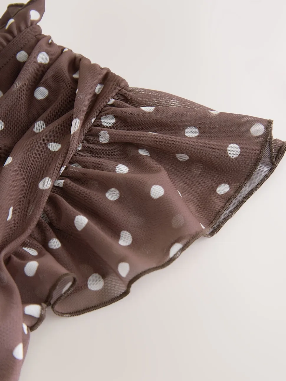 Marron chocolat à pois - Robe longue Grande occasion à col en V Imprimé en maille Plissé