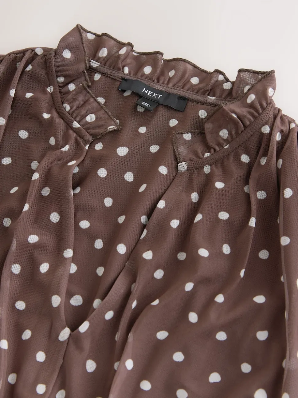 Marron chocolat à pois - Robe longue Grande occasion à col en V Imprimé en maille Plissé