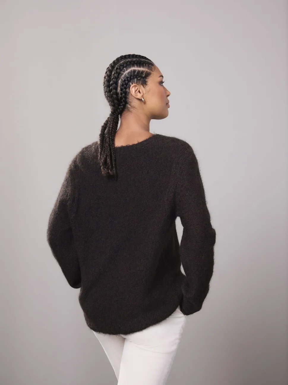 Marron chocolat - Pull à col dégagé en laine