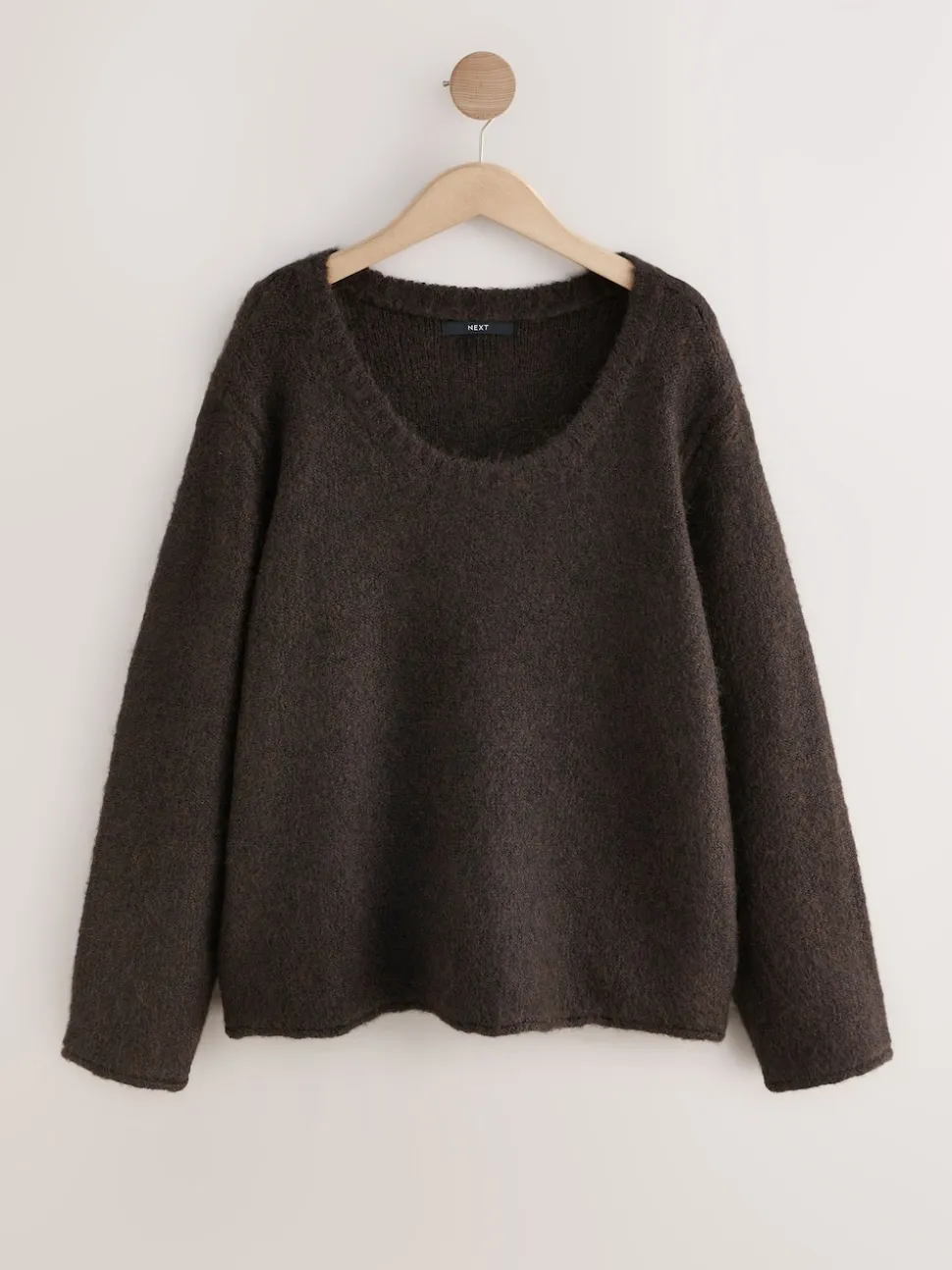 Marron chocolat - Pull à col dégagé en laine