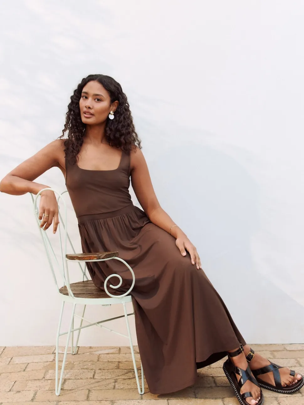 Marron chocolat - Robe d’été à taille jersey