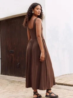 Marron chocolat - Robe d’été à taille jersey