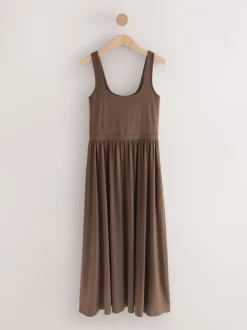 Marron chocolat - Robe d’été à taille jersey