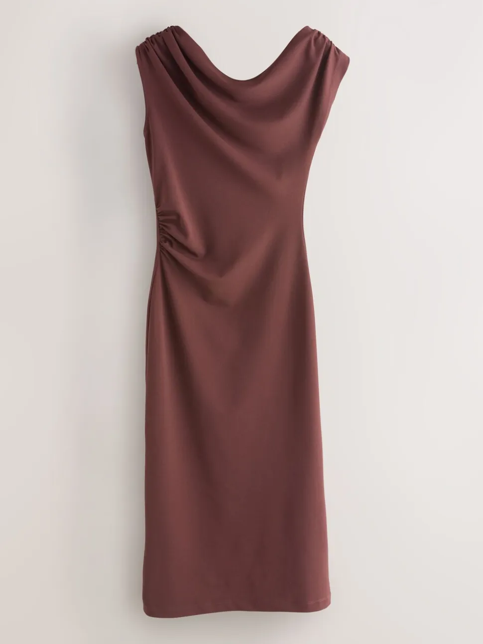 Marron chocolat - Robe mi-longue froncée drapée