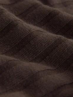 Marron chocolat - Robe mi-longue côtelée boutonnée à manches longues