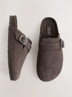 Marron chocolat - sabots en cuir avec semelle plantaire