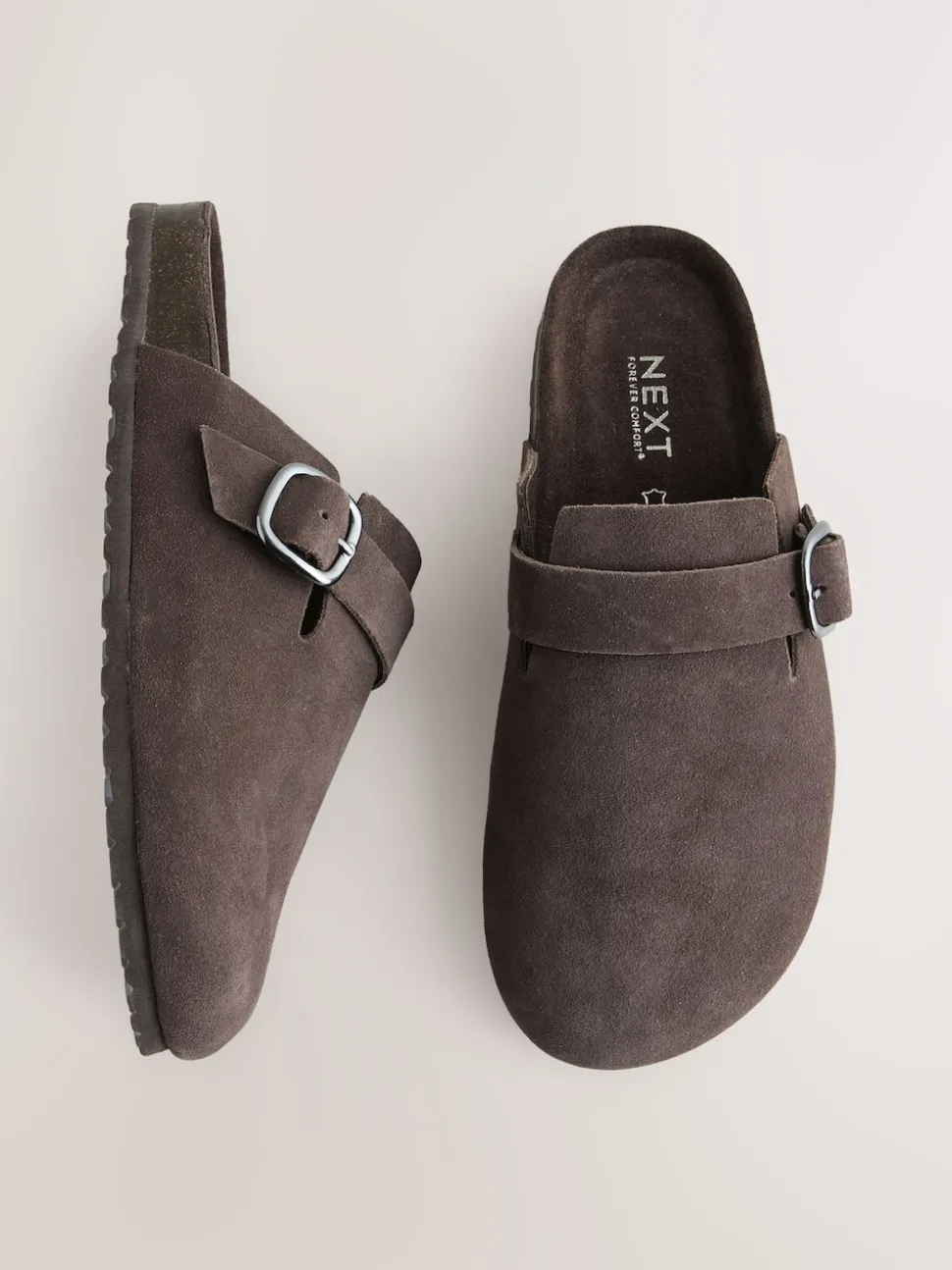 Marron chocolat - sabots en cuir avec semelle plantaire
