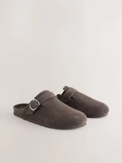 Marron chocolat - sabots en cuir avec semelle plantaire