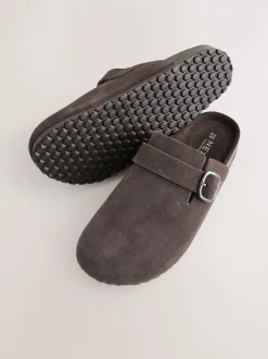 Marron chocolat - sabots en cuir avec semelle plantaire