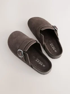 Marron chocolat - sabots en cuir avec semelle plantaire