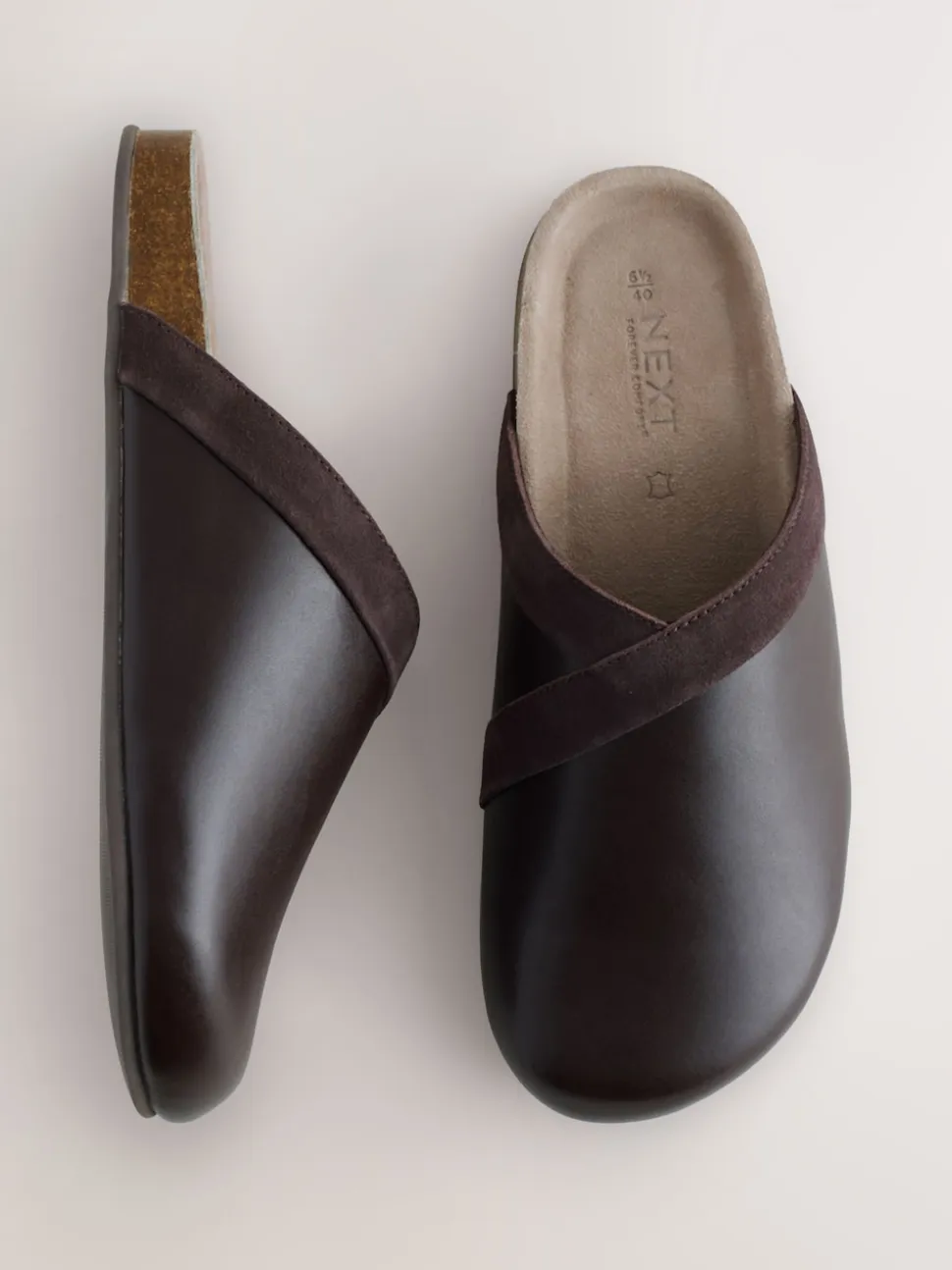 Marron chocolat - Sabots Forever Comfort en cuir propre avec semelle plantaire