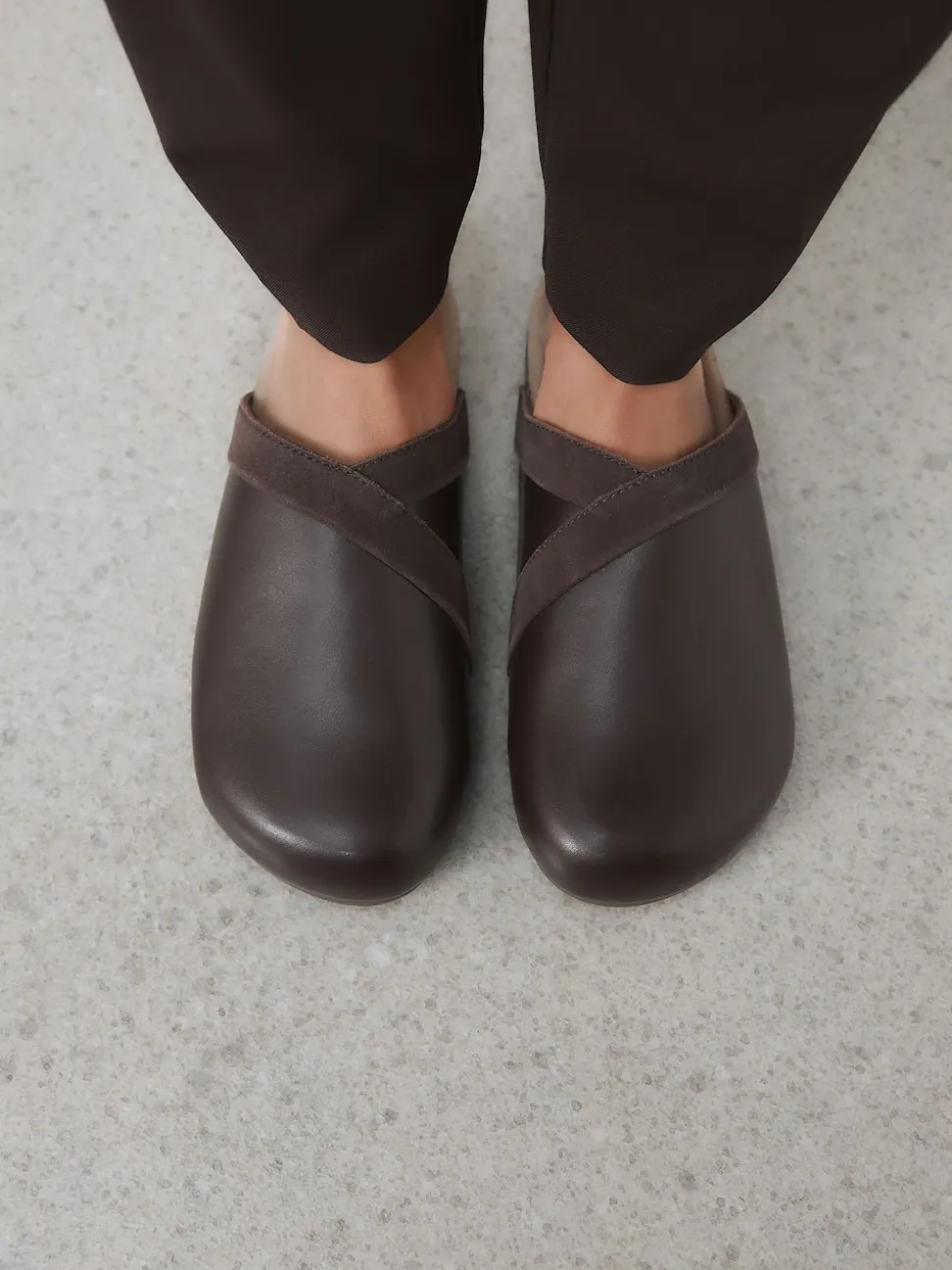 Marron chocolat - Sabots Forever Comfort en cuir propre avec semelle plantaire