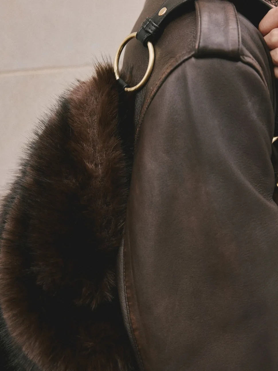 Marron chocolat - Sac à bandoulière en fourrure synthétique