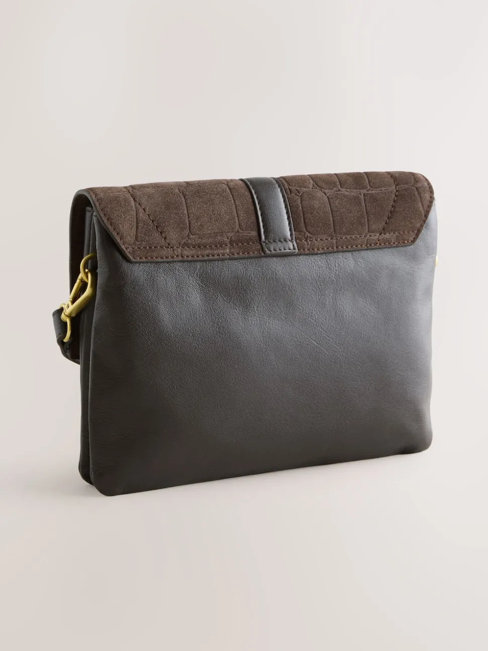 Marron chocolat - Sac à bandoulière en cuir effet croco