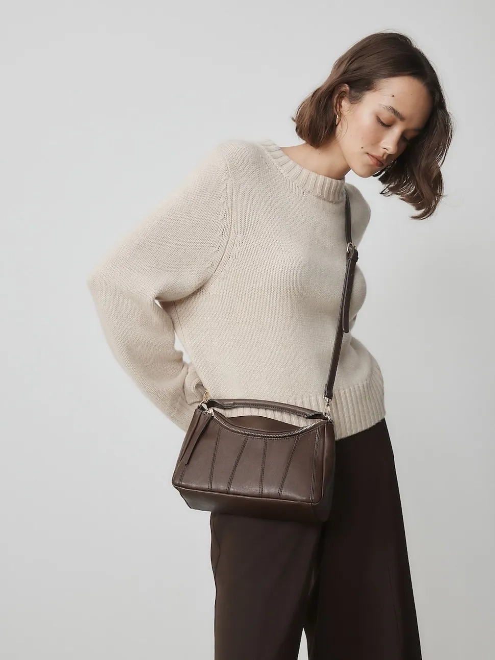 Marron chocolat - Sac à bandoulière à empiècement