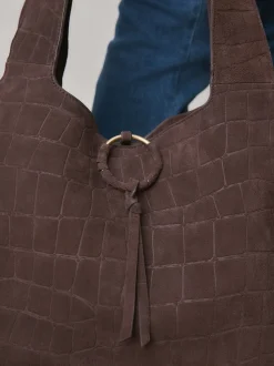Marron chocolat - Sac bandoulière en Daim effet croco