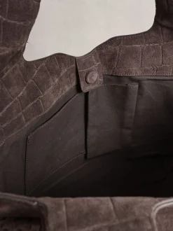 Marron chocolat - Sac bandoulière en Daim effet croco