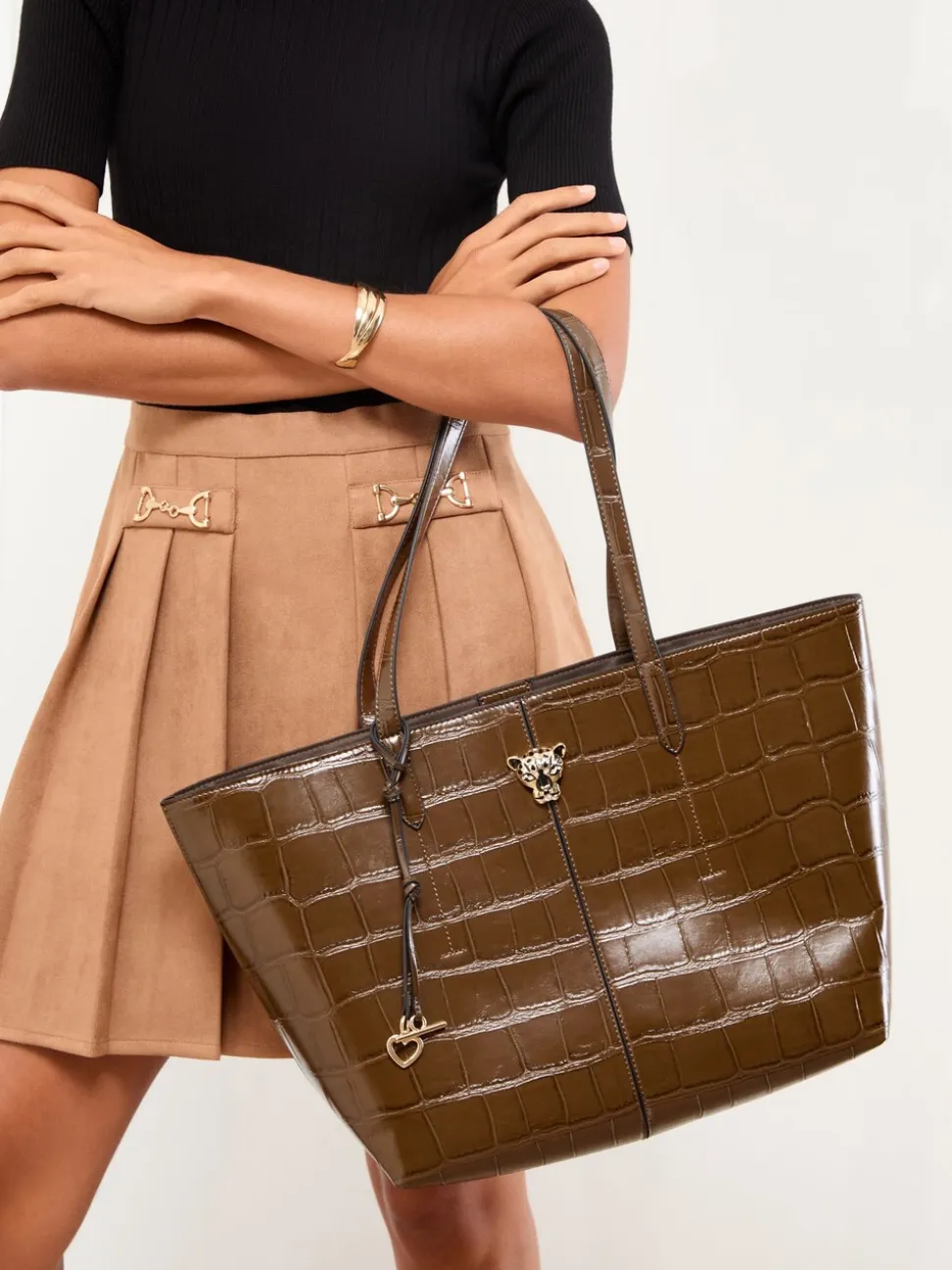 Marron chocolat - Sac cabas Lipsy effet croco