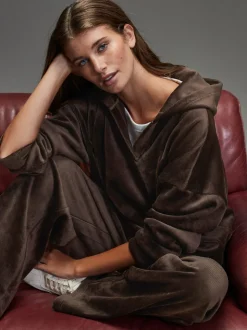 Marron chocolat - Sweat à capuche doux en velours côtelé à manches longues