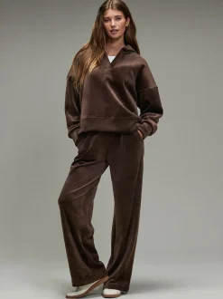 Marron chocolat - Sweat à capuche doux en velours côtelé à manches longues