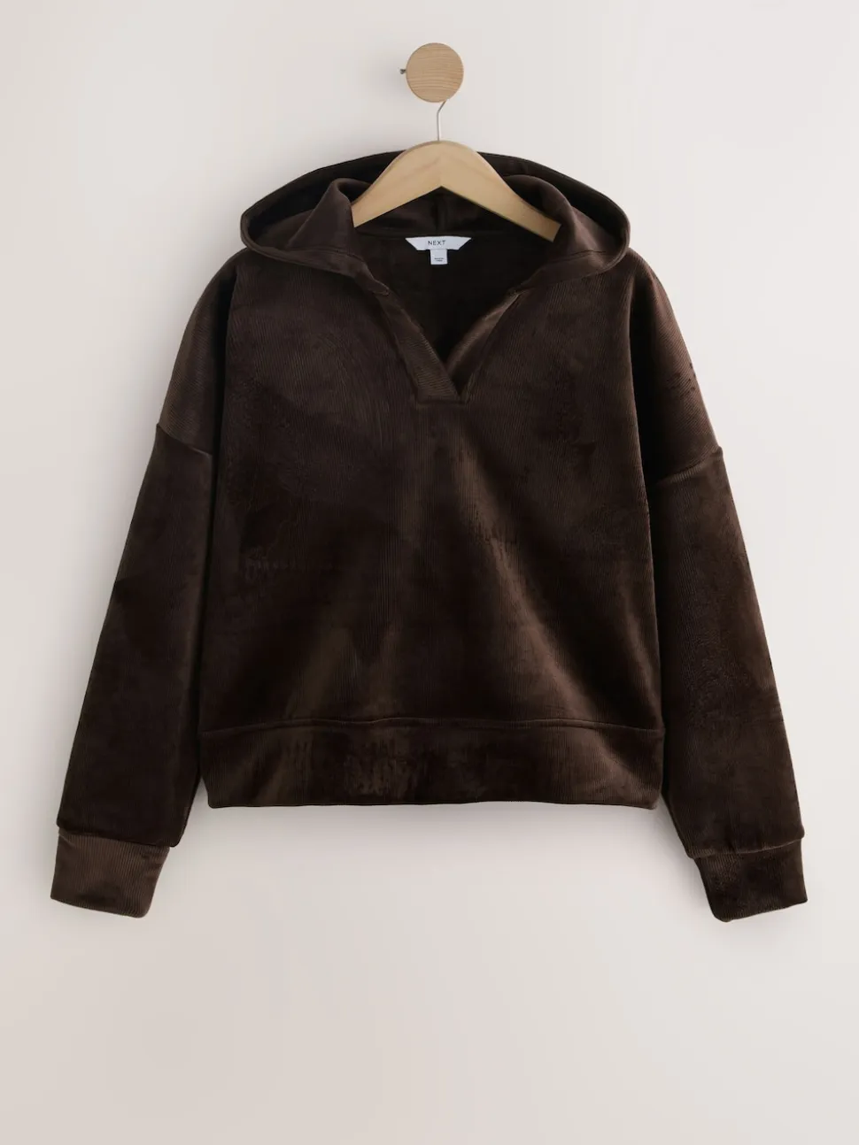 Marron chocolat - Sweat à capuche doux en velours côtelé à manches longues