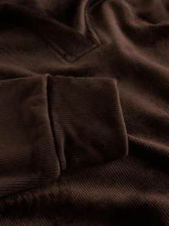 Marron chocolat - Sweat à capuche doux en velours côtelé à manches longues