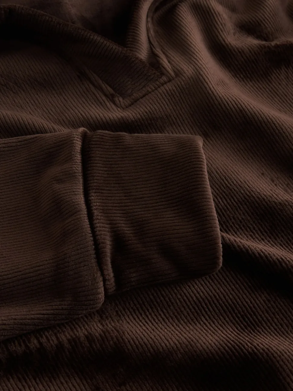 Marron chocolat - Sweat à capuche doux en velours côtelé à manches longues