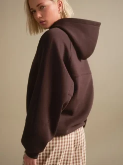 Marron chocolat - Sweat à capuche long épais décontracté