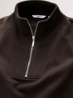 Marron chocolat - Sweat-shirt décontracté en jersey épais à col zippé
