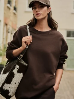 Marron chocolat - Sweat-shirt long Essentiels coupe décontractée avec poches