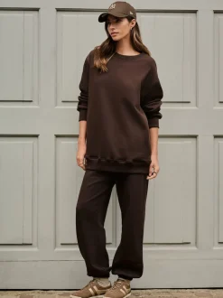 Marron chocolat - Sweat-shirt long Essentiels coupe décontractée avec poches