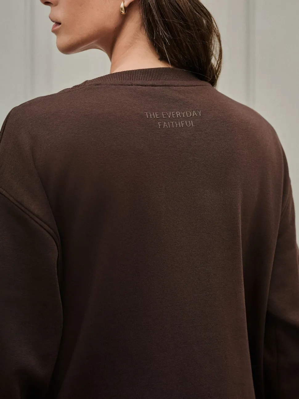Marron chocolat - Sweat-shirt long Essentiels coupe décontractée avec poches